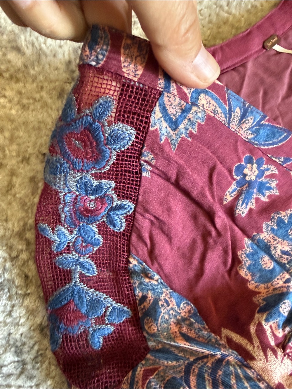 Free People Burgundy Floral Button Front Midi Maxi Dress Size 2 Boho Long Sleeve - Picture 5 of 9